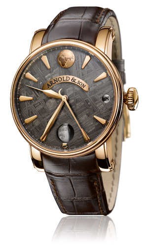 True Moon Meteorite in Rose Gold on Brown Leather Strap with Grey Meteorite Dial