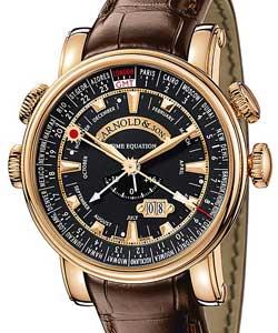 Hornet World Timer 47mm Automatic in Rose Gold on Brown Crocodile Leather Strap with Black Dial