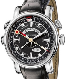 Hornet World Timer 47mm Automatic in Steel on Black Crocodile Leather Strap with Black Dial
