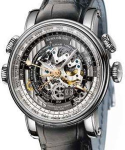 Hornet World Timer Skeleton in Steel on Black Leather Strap with Skeleton Dial