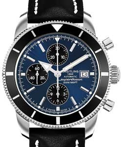 Superocean Chronographe Heritage 46mm in Steel On Black Leather Strap with Black Dial - Black Bezel