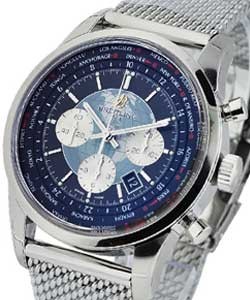 Transocean Chronograph Unitime in Steel On Steel Bracelet with Black Dial