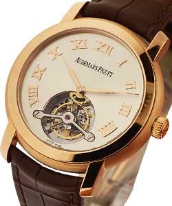 Jules Audemars Tourbillon in Rose Gold on Brown Leather Strap with Silver Dial