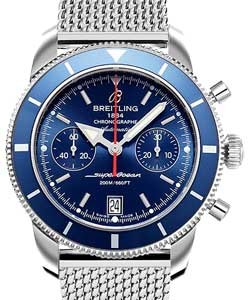 Superocean Chronographe Heritage 44mm in Steel with Blue Bezel On Steel Bracelet with Blue Dial