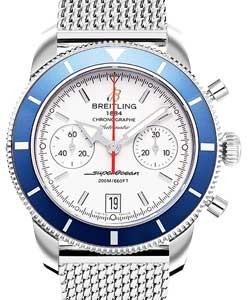 Superocean Chronographe Heritage 44mm in Steel On Steel Bracelet with Silver Dial - Blue Bezel