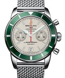 Superocean Chronographe Heritage in Steel on Steel Bracelet with Silver Dial - Green Bezel