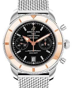 Superocean Chronographe Heritage 44mm in Steel with Rose Gold Bezel On Steel Bracelet with Black Dial