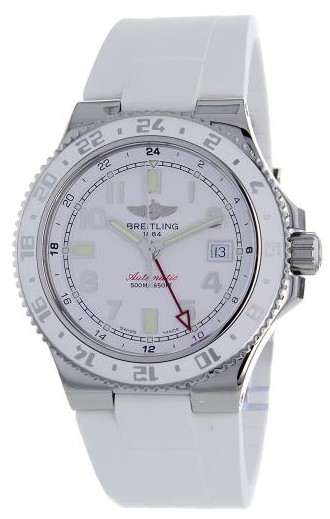 Breitling Superocean GMT Mens Automatic in Steel - White Rubber