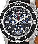 Superocean Chronograph M2000 46mm SuperQuartz in Steel On Black Leather Strap with Black Dial