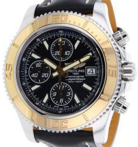 Superocean Chronograph II Mens Automatic in 2-Tone On Black Leather Strap with Black Dial