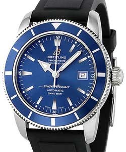 Superocean Heritage 42 Men's Automatic in Steel On Black Rubber Strap with Blue Dial - Bue Bezel