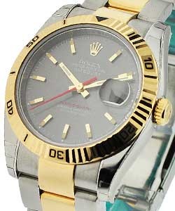Datejust 36mm in Steel with Yellow Gold Turn-O-Graph Bezel on Oyster Bracelet with Grey Stick Dial