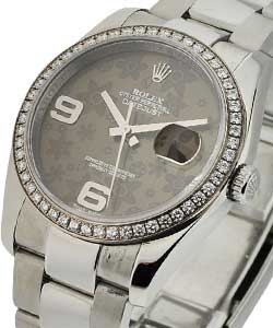 Datejust 36mm in Steel with Diamond Bezel on Oyster Bracelet with Dark Grey Floral Dial