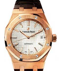 Royal Oak  37mm Automatic in Rose Gold on Brown Crocodile Leather Strap with Silver Waffle Dial