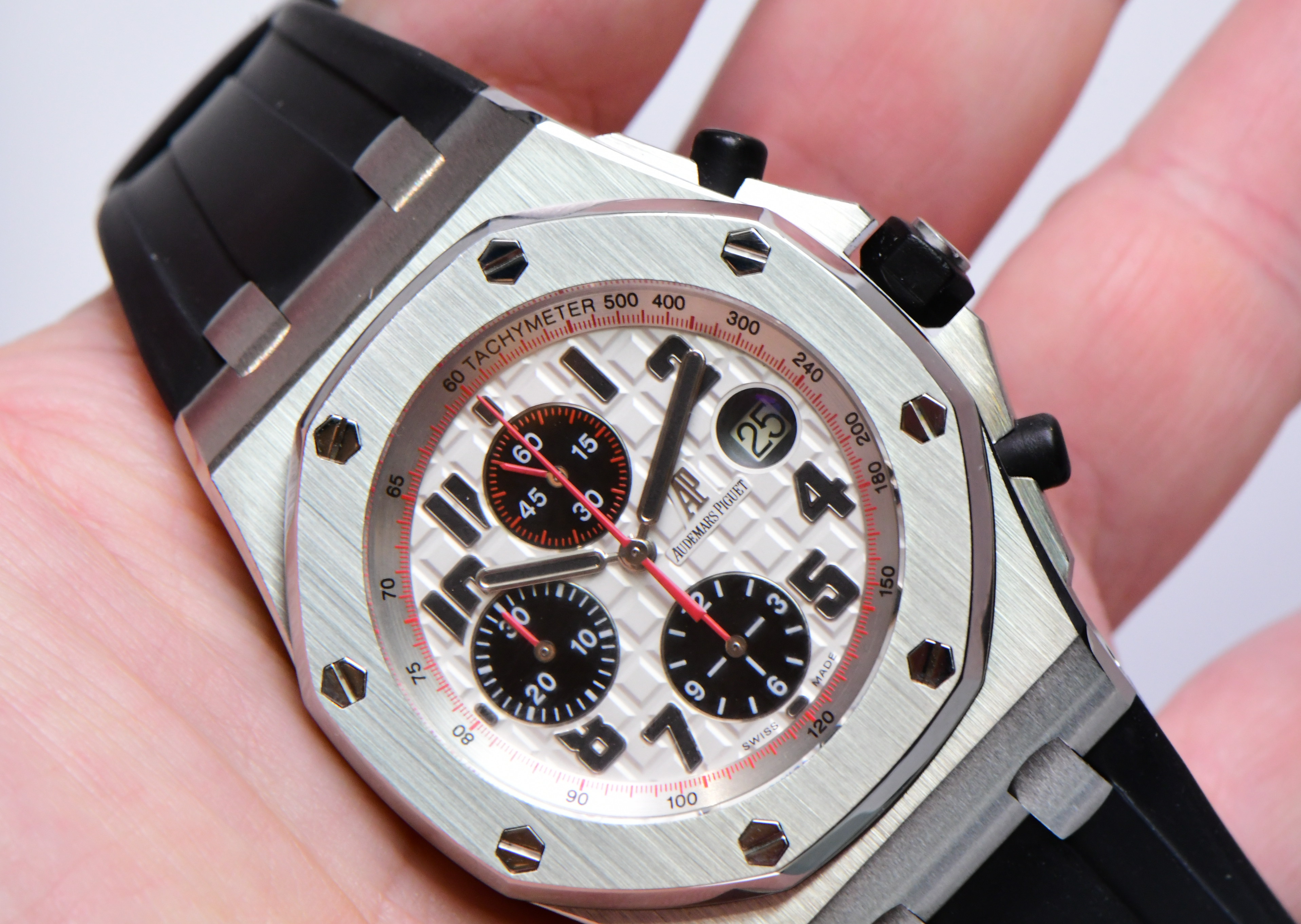 Audemars Piguet Royal Oak Offshore Panda Chronograph Steel on Strap - White Dial with Black Subdials