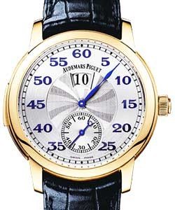 Classic Jules Audemars Jumping Hour Minute Repeater in Rose Gold on Black Crocodile Leather Strap with Silver Dial