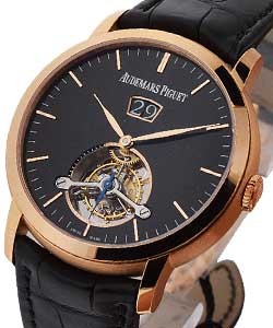 Jules Audemars Large Date Tourbillon in Rose Gold on Black Crocodile Leather Strap with Black Dial