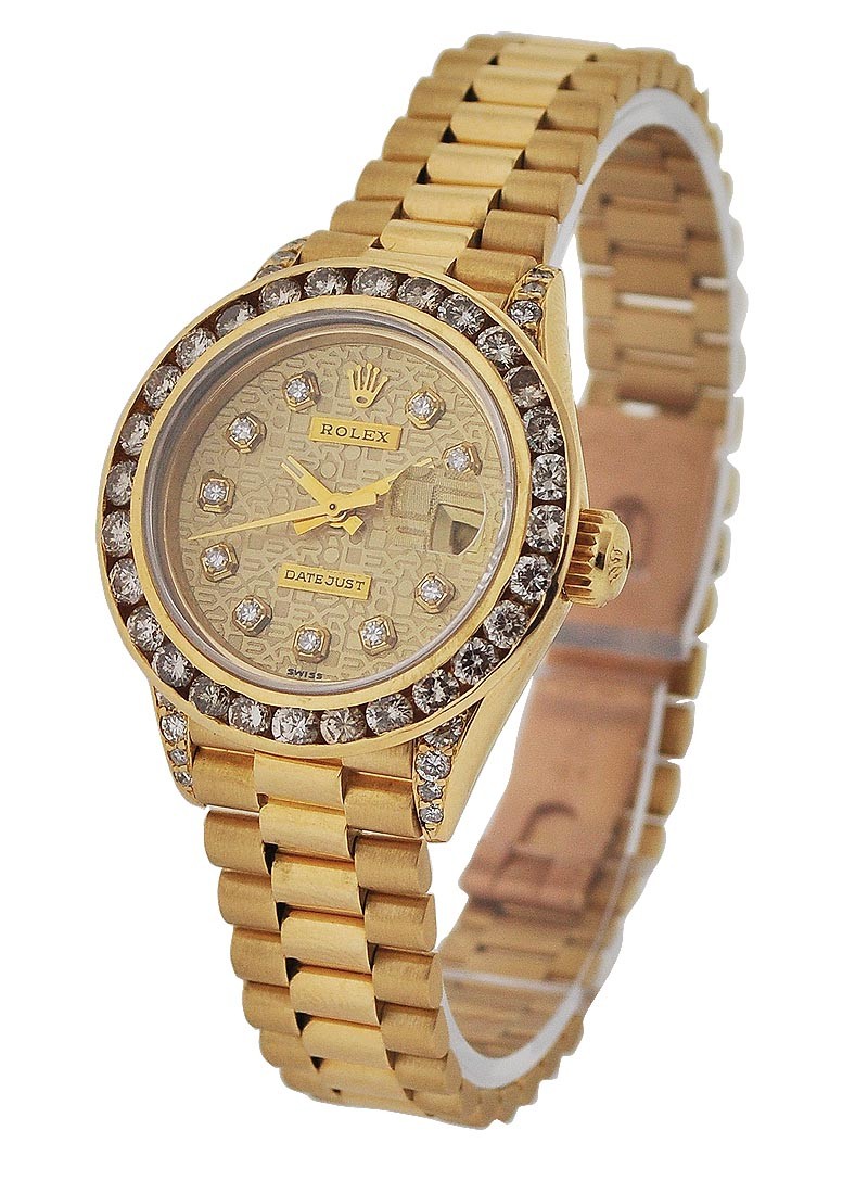 Pre-Owned Rolex Ladies President in Yellow Gold with Diamond Bezel