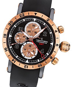 Timemaster Chronograph GMT in Steel with Rose Gold Bezel on Black Rubber Strap with Black Dial