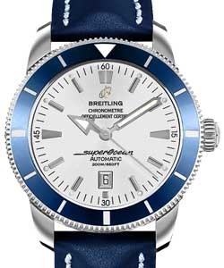 Superocean Heritage 46mm Men's Automatic in Steel On Blue Leather Strap with Silver Dial - Blue Bezel