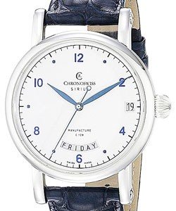 Sirius Day Date Automatic in Steel on Blue Crocodile Leather Strap with Silver Dial