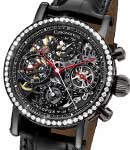Opus Chronograph 38mm Automatic in DLC-Steel with Diamond Bezel on Black Crocodile Leather Strap and Skeleton Dial