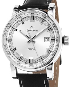 Grand Pacific Mens 43mm Automatic in Steel on Black Calfskin Leather Strap with Silver Dial