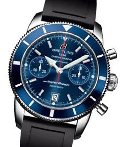 Superocean Chronographe Heritage 42mm in Steel On Black Rubber Strap with Blue Dial - Blue Bezel