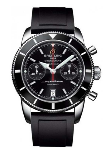 Superocean Chronographe Heritage 44mm in Steel On Black Rubber Strap with Black Dial - Black Bezel