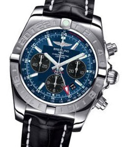 Chronomat GMT 44 Men's Automatic in Steel On Black Crocodile Strap - Blue Dial - Black Subdials