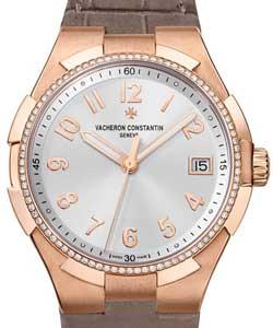 Overseas Ladies in Rose Gold with Diamond Bezel On Brown Leather Strap with Silver Dial