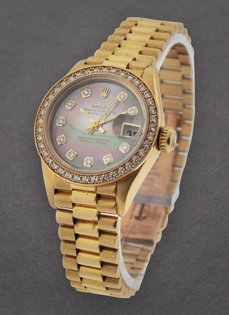 Pre-Owned Rolex Ladies President in Yellow Gold with Diamond Bezel