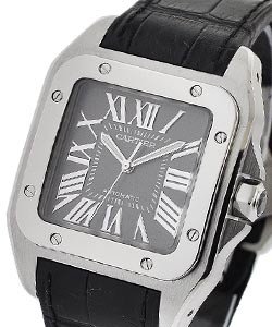 Santos 100 in Steel on Black Crocodile Leather Strap with Grey Dial