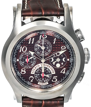 Robusto Chronograph Men's Automatic in Steel On Brown Crocodile Leather Strap with Tobacco Brown Dial