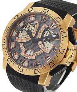 Sports Chrono Double Retrograde 44mm Automatic in Rose Gold on Black Rubber Strap with Skeleton Dial