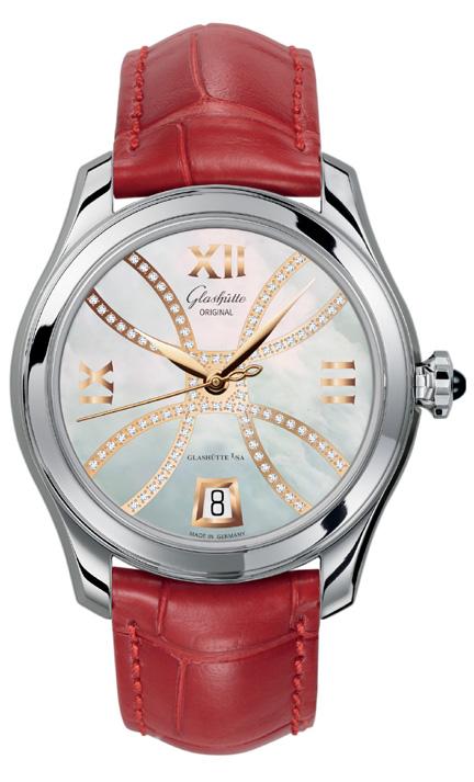 Lady Serenade 36mm Automatic in Steel on Red Alliagtor Leather Strap with MOP Diamonds Dial