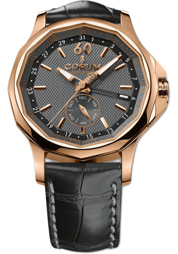Admirals Cup Legend 42 Annual Calendar in Rose Gold on Black Crocodile Leather Strap with Charcoal Grey Dial
