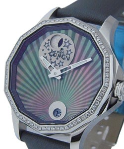 Admirals Cup Legend Mystery Moon in Steel with Diamond Bezel on Grey Leather Strap with Black Mother of Pearl Dial