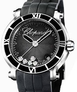 Happy Sport Medium in Steel On Black Rubber Strap with Black Guilloche Dial