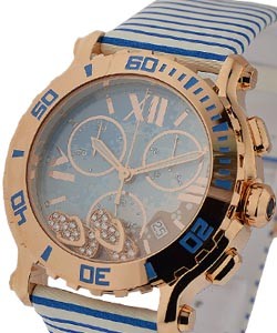 Happy beach Chronograph Ladies Quartz in Rose Gold On Blue and White Canvas Strap - Blue Sea Dial