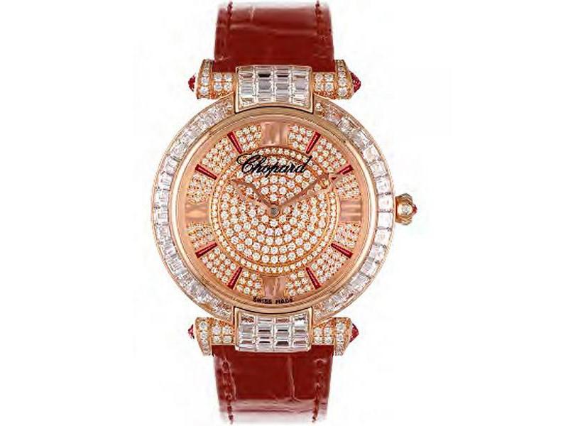 Imperiale 40mm Ladies Quartz in Rose Gold with Diamonds On Red Crocodile Leather Strap with Pave Diamond Dial