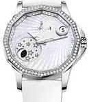 Admiral's Cup Legend Mystery Moon in Steel with Diamond Bezel on White Satin Strap with White Mother of Pearl Dial