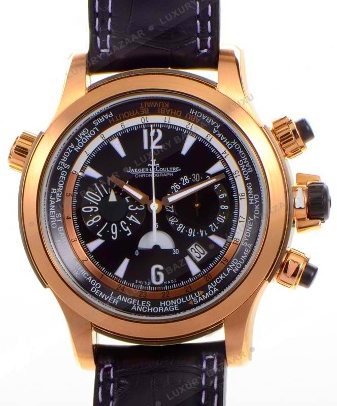 Master Compressor Extreme World Chrono in Rose Gold on Black Leather Strap with Black Dial