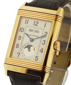 Grande Reverso Calendar in Rose Gold on Brown Alligator  Leather Strap with Silver Dial