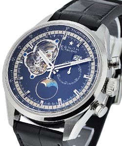 El Primero Chonomaster Open in Steel On Black Crocodile Leather Strap with Black Dial