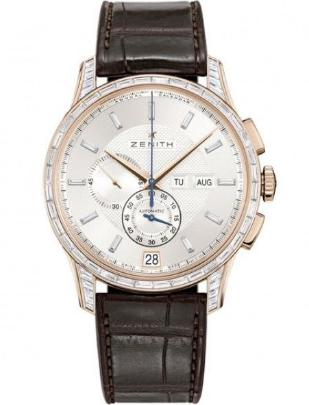 El Primero Captain Winsor in Rose Gold with Diamond Bezel on Brown Crocodile Leather Strap with Silver Diamond Dial