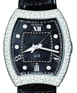 Collection No.3 in Steel with Diamond Bezel On Black Mink Leather Strap with Black MOP Diamond Dial