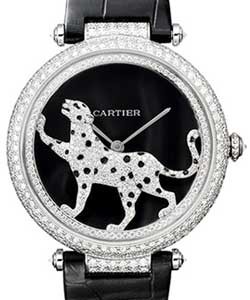 Promenade D'Une Panthere with Diamonds  White Gold on Leather with Dark Purple MOP Dial