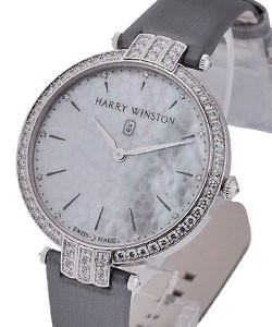 Premier Ladies 36mm in White Gold with Diamond Bezel on Grey Satin Strap with White MOP Dial