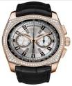 La Monagasque Chronograph with Diamond Bezel  Rose Gold on Black Leather Strap with Silver Dial